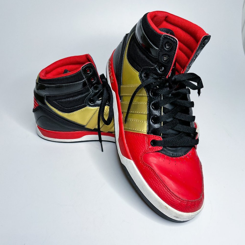 Adidas Shoes Men's Size 12 EVM 004001 Hi Top Sneakers ART G98462 Red Black Gold